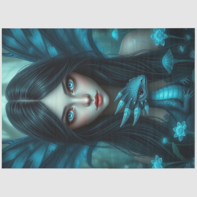 Papel De Seda Misterioso Dragão Gótico Fada (Frente )