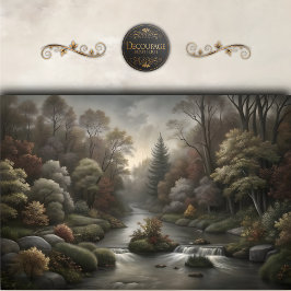 Papel De Seda Misty Woodland River Cascade Decoupage