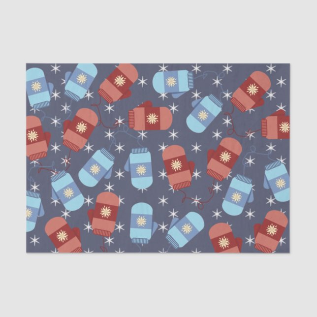 Papel De Seda Mittens e Estrelas de inverno Azul (Frente )