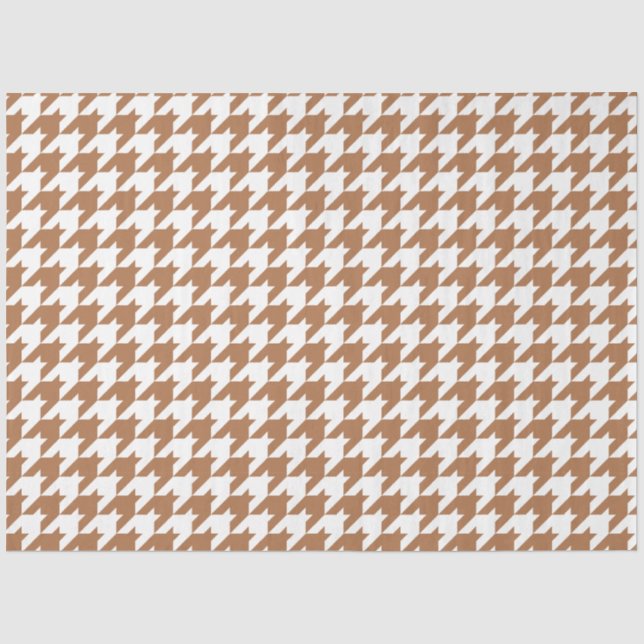 Papel De Seda Mocha e Padrão Branco Invisível de Houndstooth (Frente )