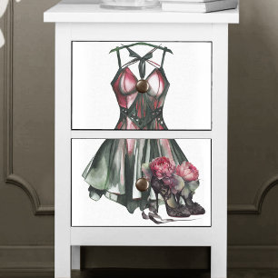 Papel De Seda Moda do gótico Vestido Verde e Rosa com Stiletto