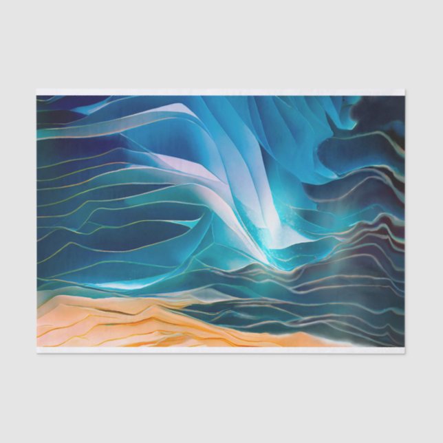 Papel De Seda Modern Abstrato Blue Beach Wave (Frente )