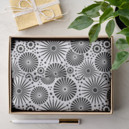 Papel De Seda Modern Black White Geometric Flowers Starburst 