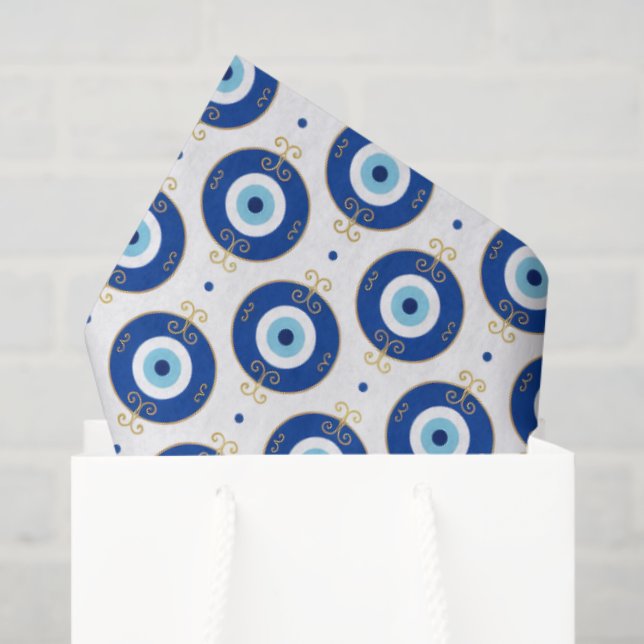 Papel De Seda Modern Evil Eye Pattern Blue & Gold Protection (Sacola de presentes)