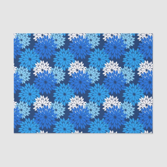 Papel De Seda Modern Floral Kimono Impressão, Azul, Aqua e Marin (Frente )