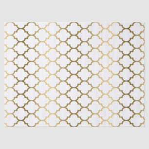 Papel De Seda Modern Gold And White Quatrefoil Pattern