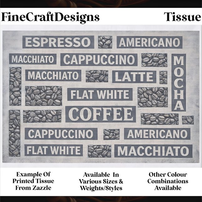 Papel De Seda Modern Grey Coffee Cafe Typography FC8 Decoupage (Criador carregado)