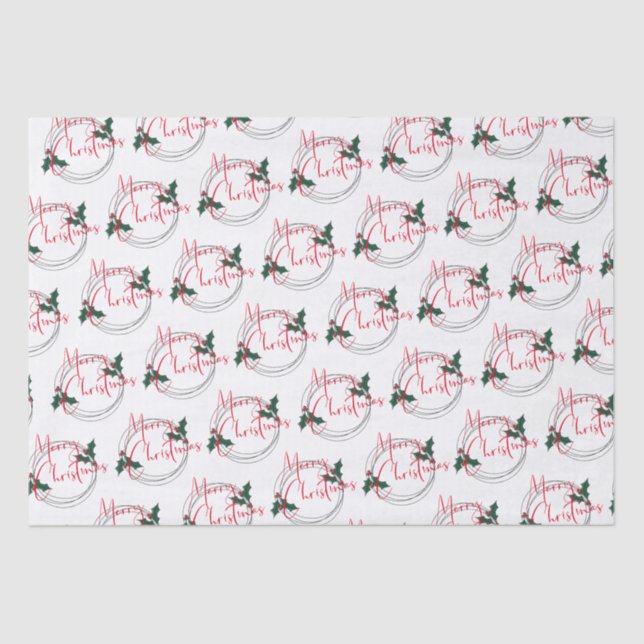 Papel De Seda Modern Holly Wreath Feliz Natal (Frente )