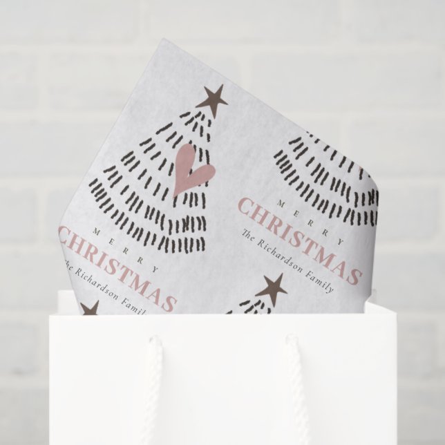 Papel De Seda Modern Scandi Minimal Blush Heart Christmas Tree (Sacola de presentes)