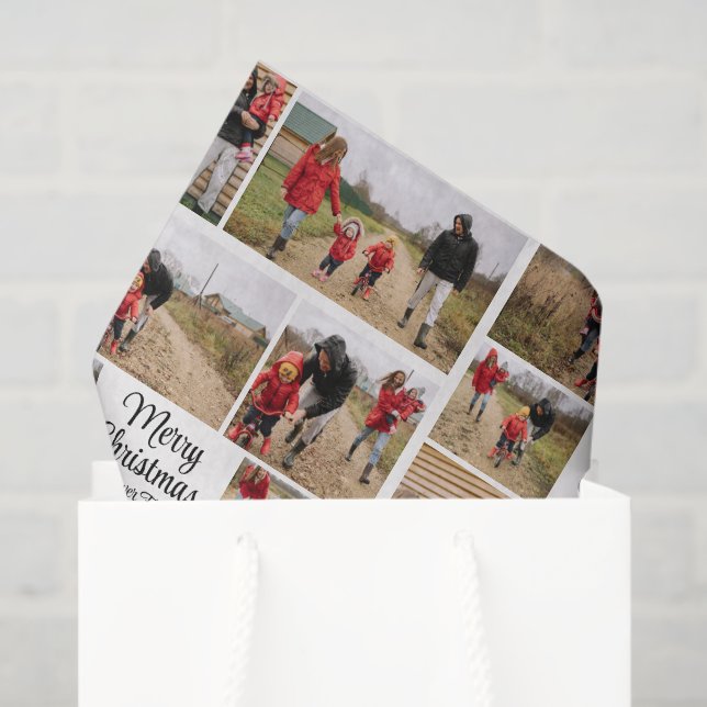 Papel De Seda Modern Simple Merry Christmas Family Collage (Sacola de presentes)
