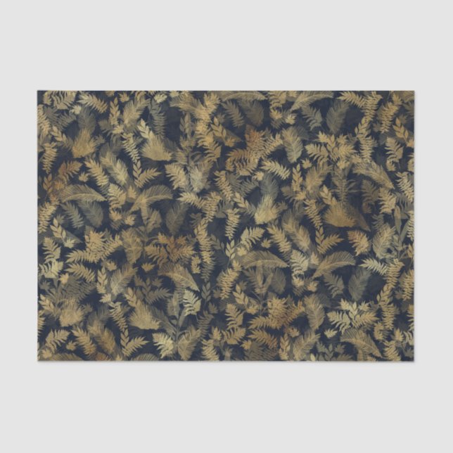 Papel De Seda Modern Tropical Gold Foliage Blue Pattern (Frente )