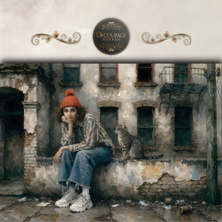 Papel De Seda Modern Woman with Cat Urban Decoupage