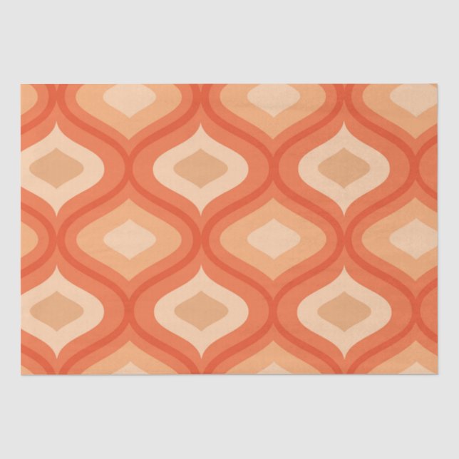 Papel De Seda Moderno de Meados do Século Ogee Laranja e bege   (Frente )