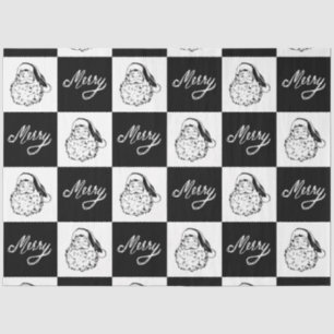 Papel De Seda Moderno Elegante Branco Preto Natal Feliz