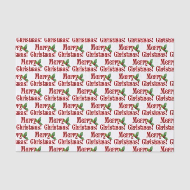 Papel De Seda Moderno Feliz Natal e Holly Text Patterno (Frente )