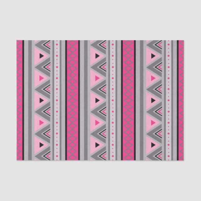 Papel De Seda Moderno Sudoeste Geométrico, Rosa e Cinzas (Frente )