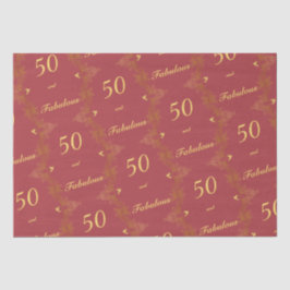 Papel De Seda Moderno Vermelho Dourado 50 Fabuloso Aniversário