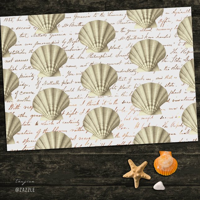 Papel De Seda Moderno Vintage Bege Shell Script (Criador carregado)