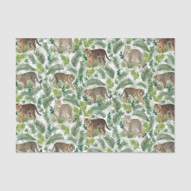 Papel De Seda Modernos Leopardos Tigres Plantas Selvagens (Frente )