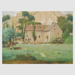 Papel De Seda Moinho de Água ao Pé de uma Montanha