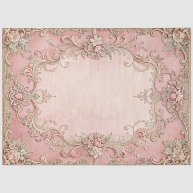 Papel De Seda Moldura Antiga Decoupage Grunge Rosa (Frente )