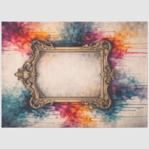 Papel De Seda Moldura Barroca Dourada Ornamentada Aquarela Color