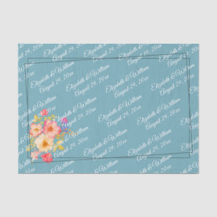 Papel De Seda Moldura com Rosas, Estilo de Casamento em azul ret
