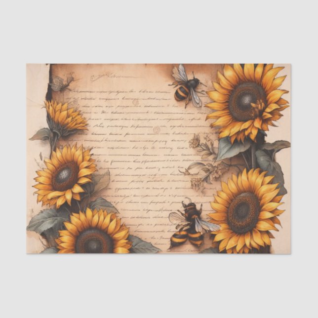 Papel De Seda Moldura de Girassóis com Abelhas e Roteiro (Frente )