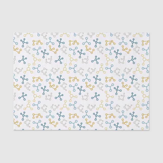 Papel De Seda Moléculas azuis, amarelas e cinzas de plástico (Frente )