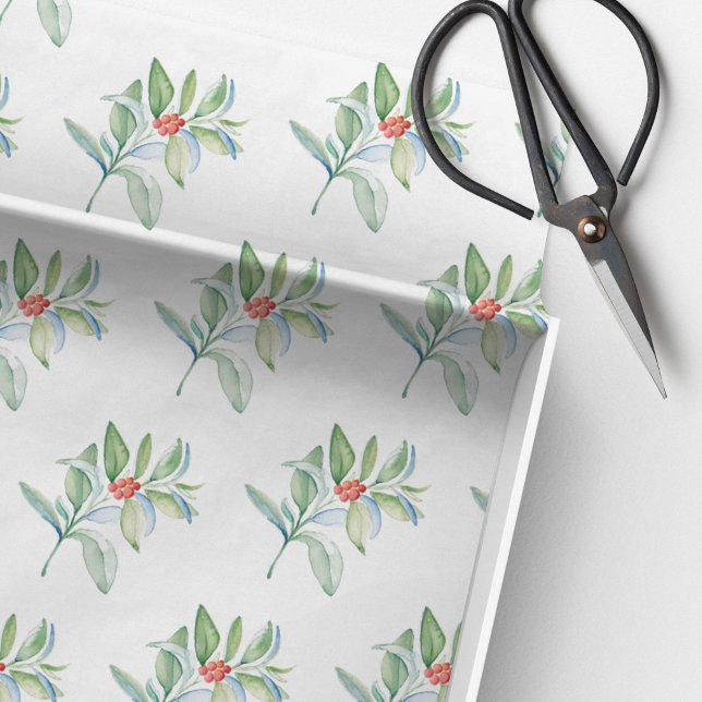 Papel De Seda Molercolor de Natal Magenta (Christmas tissue paper for gifts, favors & decoupage. Unique watercolor art by Victoria Grigaliunas)