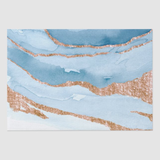 Papel De Seda Molho Dourado Azul Faux Marble, Decoupage, Artesan (Frente )