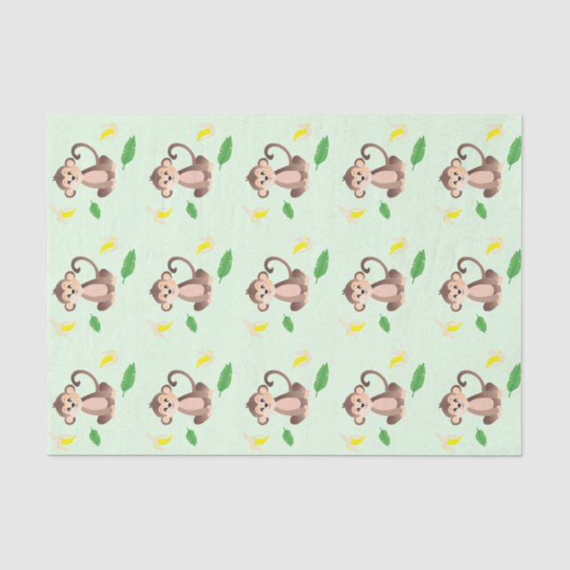 Papel De Seda Monkey Jungle Tropical Leaf Banana descascada verd (Frente )