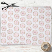 Monogram Watercolor Blush Pink Rose Flowers Floral