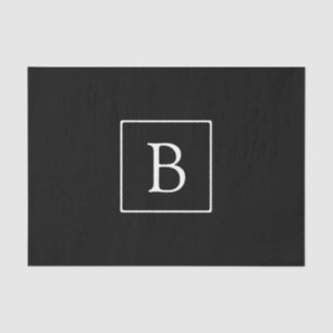 Papel De Seda Monograma Clássico Simples Preto com Texto Branc
