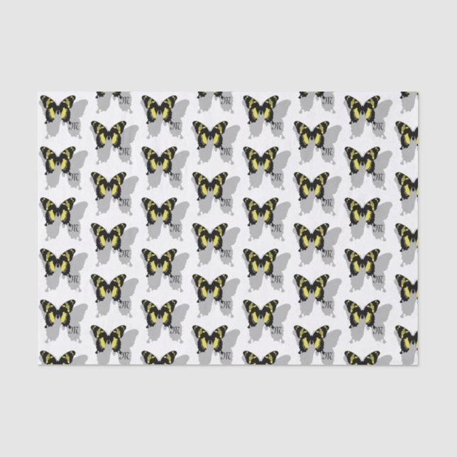 Papel De Seda Monograma da Sombra da Borboleta Jamaica (Frente )