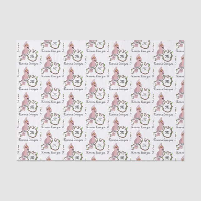 Papel De Seda Monograma de Cockatoa Rosa Whimsical (Frente )