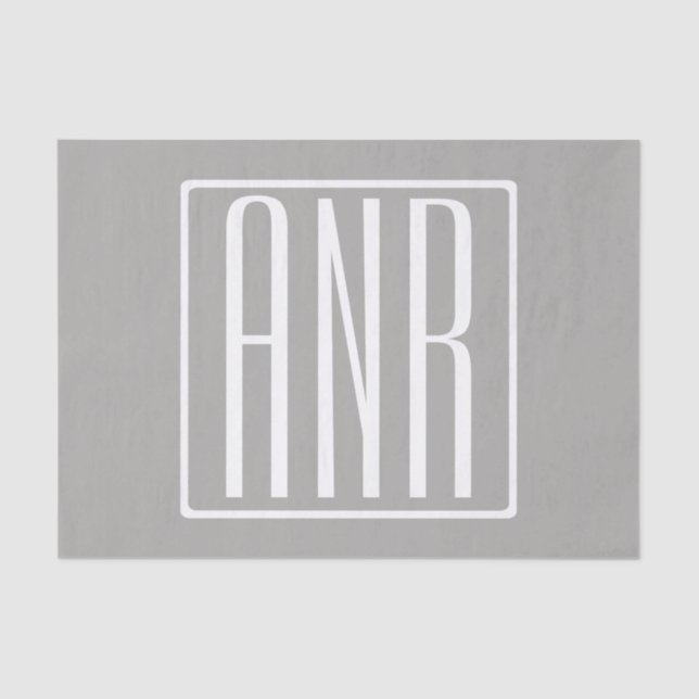 Papel De Seda Monograma de Iniciais | Branco Sobre Cinzas Leves (Frente )