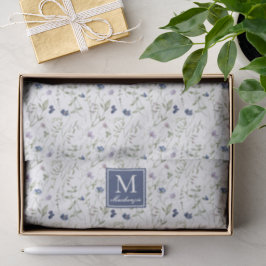 Papel De Seda Monograma de Nome Aquarela Flor Silvestre Azul