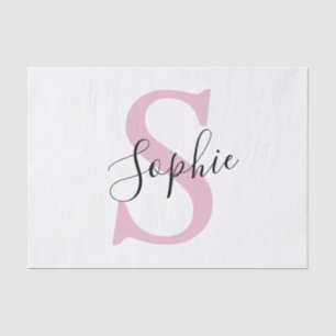 Papel De Seda Monograma de Nome Personalizado Moderno - Rosa