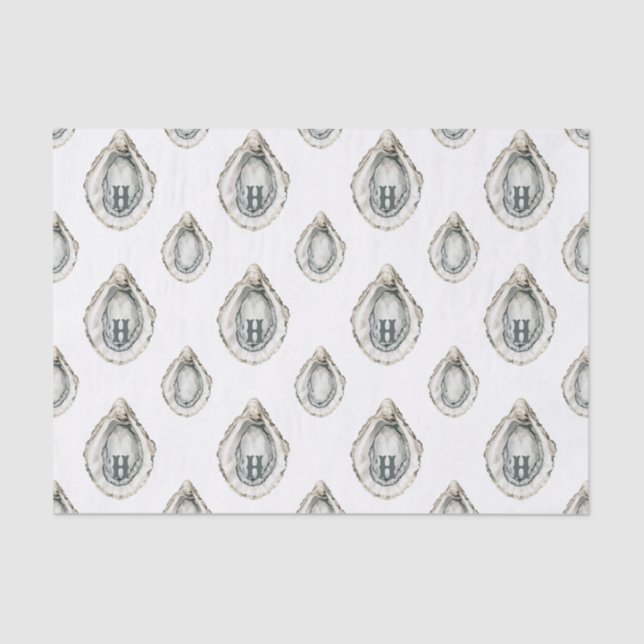Papel De Seda Monograma de Ostras Costeiras de Aquarelas (Frente )