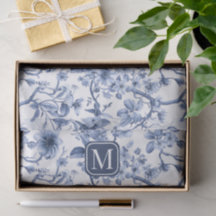Monograma de Padrão Toile Floral Azul Vintage