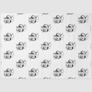 Papel De Seda Monograma de Script Distante Preto e Branco Chic