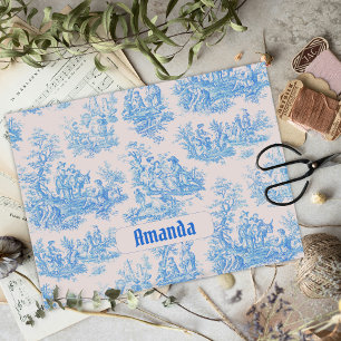 Papel De Seda Monograma de Tornozelo Azul-Vintage
