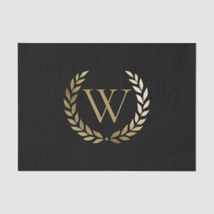 Papel De Seda Monograma Dourado Laurel Wreath Elegante