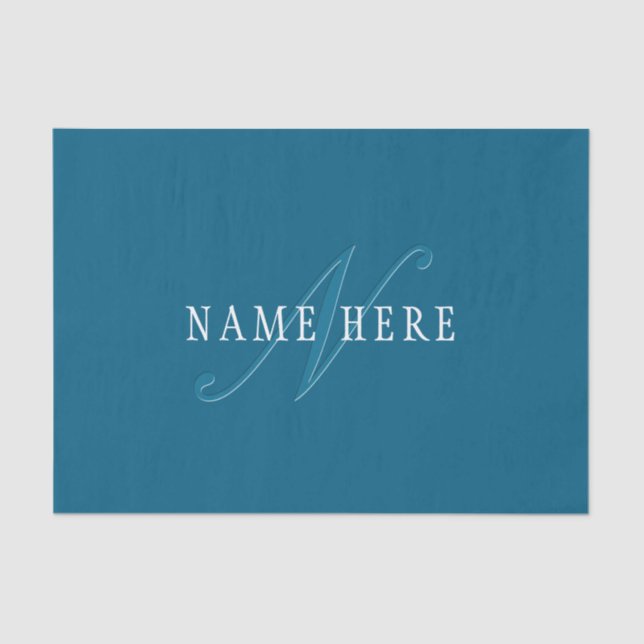 Papel De Seda Monograma Elegante | Azul Oceano (Frente )