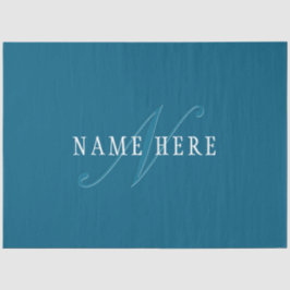 Papel De Seda Monograma Elegante | Azul Oceano