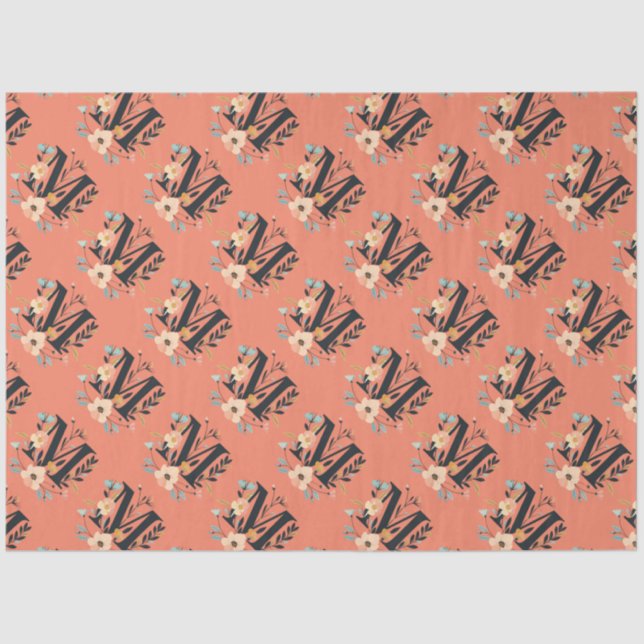 Papel De Seda Monograma Elegante design - Letra M padrão 1 (Frente )