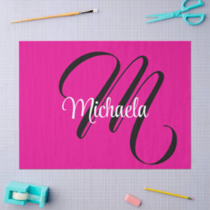 Papel De Seda Monograma inicial minimalista moderno nome rosa qu