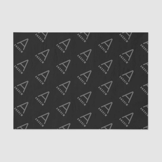 Papel De Seda Monograma Moderno Preto Personalizado (Frente )