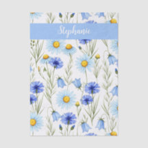 Monograma Nome Flor Silvestre Aquarela Azul